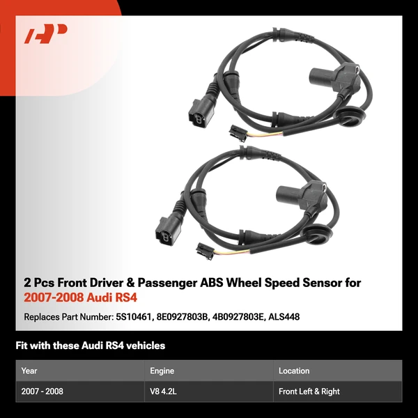 2 Pcs Front Driver & Passenger ABS Wheel Speed Sensor for 2007-2008 Audi RS4