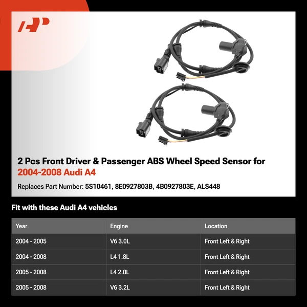 2 Pcs Front Driver & Passenger ABS Wheel Speed Sensor for 2004-2008 Audi A4