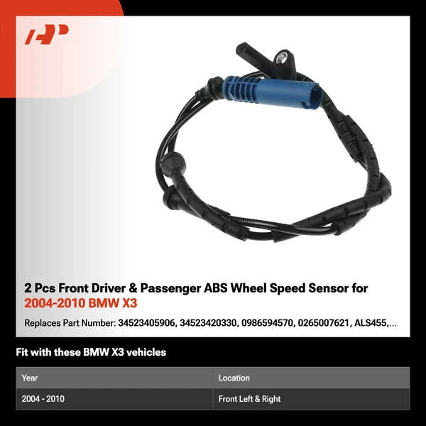 2 Pcs Front Driver & Passenger ABS Wheel Speed Sensor for 2004-2010 BMW X3
