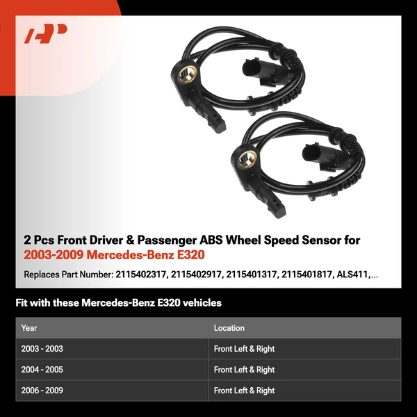 2 Pcs Front Driver & Passenger ABS Wheel Speed Sensor for 2003-2009 Mercedes-Benz E320