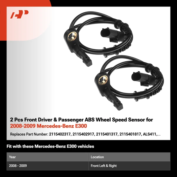 2 Pcs Front Driver & Passenger ABS Wheel Speed Sensor for 2008-2009 Mercedes-Benz E300