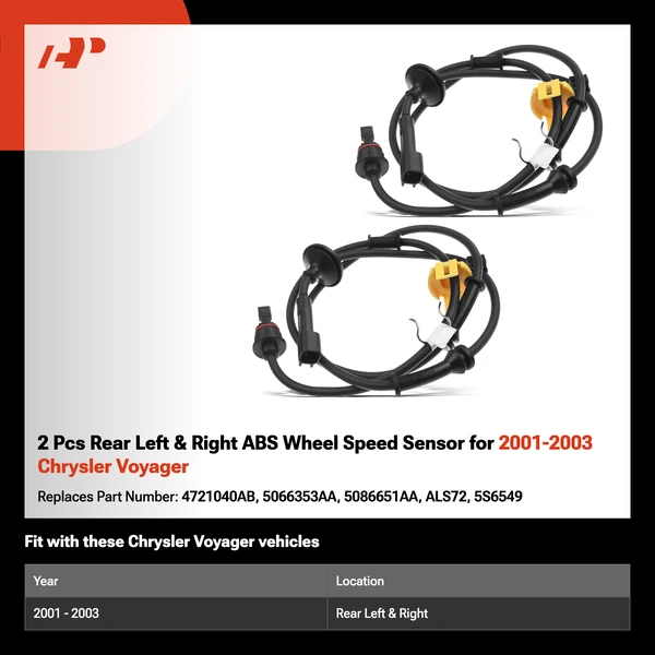 2 Pcs Rear Left & Right ABS Wheel Speed Sensor for 2001-2003 Chrysler Voyager