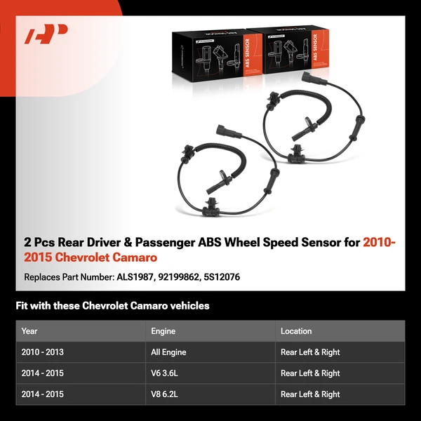 2 Pcs Rear Driver & Passenger ABS Wheel Speed Sensor for 2010-2015 Chevrolet Camaro