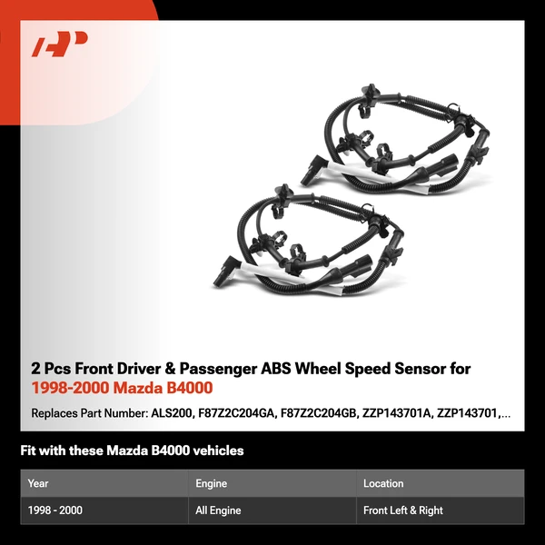 2 Pcs Front Driver & Passenger ABS Wheel Speed Sensor for 1998-2000 Mazda B4000