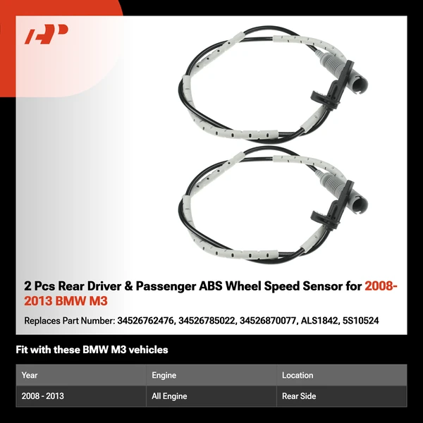 2 Pcs Rear Driver & Passenger ABS Wheel Speed Sensor for 2008-2013 BMW M3