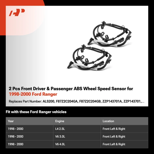 2 Pcs Front Driver & Passenger ABS Wheel Speed Sensor for 1998-2000 Ford Ranger