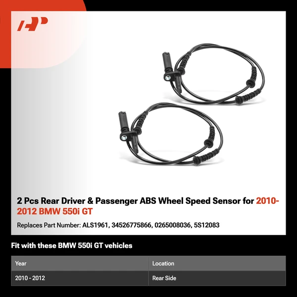 2 Pcs Rear Driver & Passenger ABS Wheel Speed Sensor for 2010-2012 BMW 550i GT