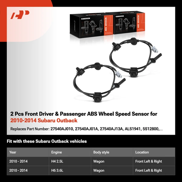 2 Pcs Front Driver & Passenger ABS Wheel Speed Sensor for 2010-2014 Subaru Outback