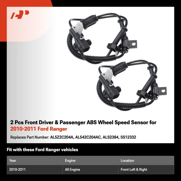 2 Pcs Front Driver & Passenger ABS Wheel Speed Sensor for 2010-2011 Ford Ranger