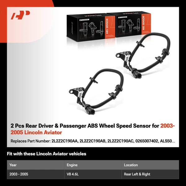 2 Pcs Rear Driver & Passenger ABS Wheel Speed Sensor for 2003-2005 Lincoln Aviator