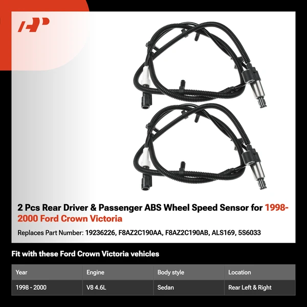 2 Pcs Rear Driver & Passenger ABS Wheel Speed Sensor for 1998-2000 Ford Crown Victoria