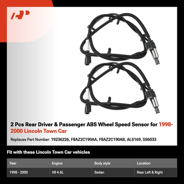 2 Pcs Rear Driver & Passenger ABS Wheel Speed Sensor for 1998-2000 Lincoln Town Car