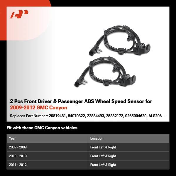 2 Pcs Front Driver & Passenger ABS Wheel Speed Sensor for 2009-2012 GMC Canyon