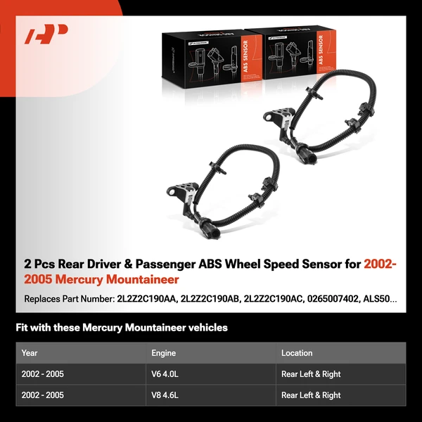 2 Pcs Rear Driver & Passenger ABS Wheel Speed Sensor for 2002-2005 Mercury Mountaineer