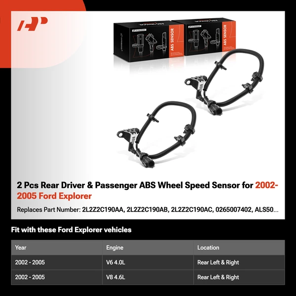 2 Pcs Rear Driver & Passenger ABS Wheel Speed Sensor for 2002-2005 Ford Explorer