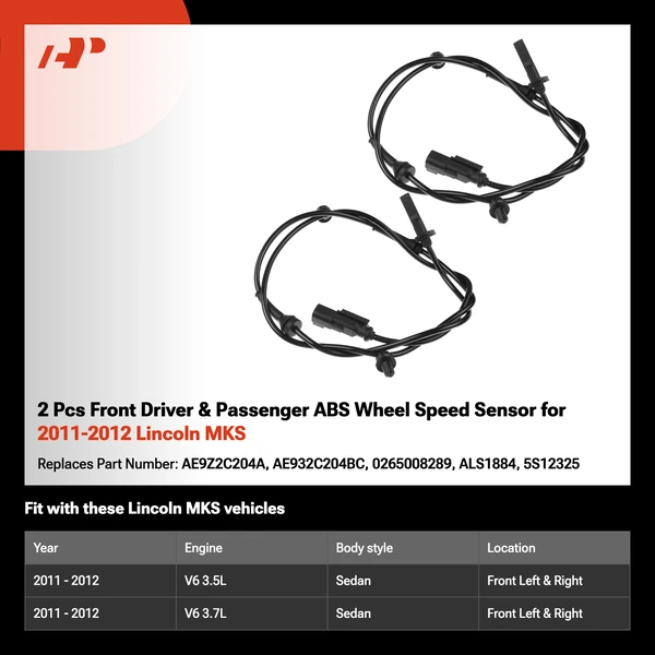 2 Pcs Front Driver & Passenger ABS Wheel Speed Sensor for 2011-2012 Lincoln MKS