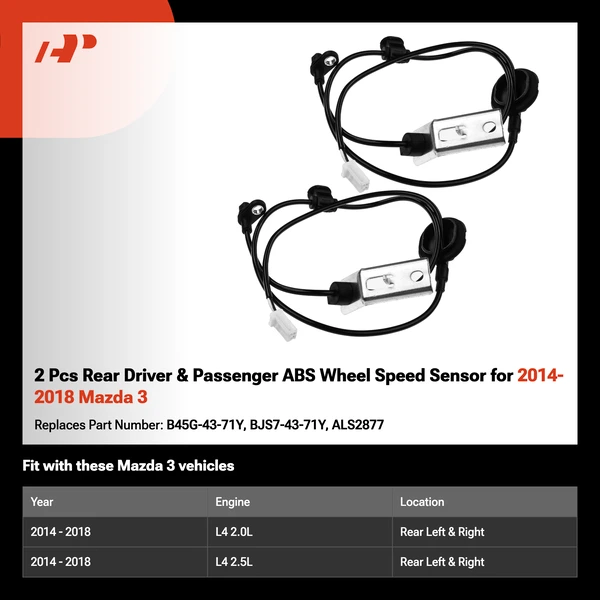 2 Pcs Rear Driver & Passenger ABS Wheel Speed Sensor for 2014-2018 Mazda 3