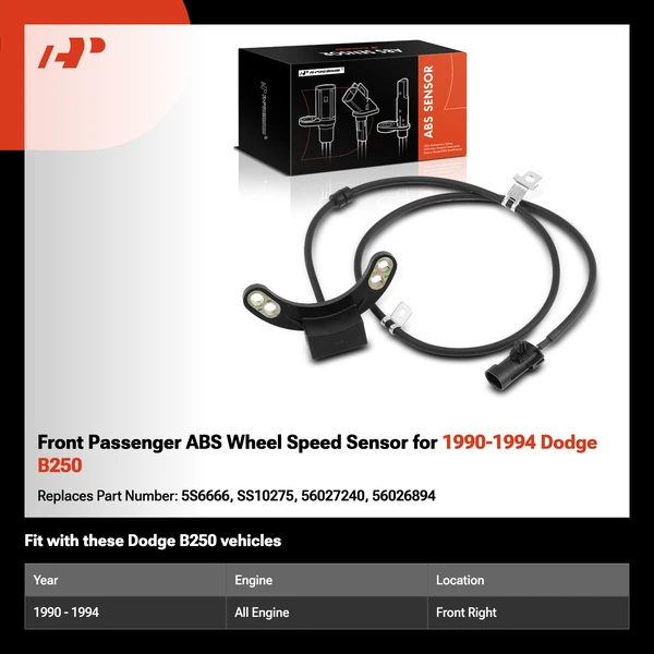 Front Passenger ABS Wheel Speed Sensor for 1990-1994 Dodge B250