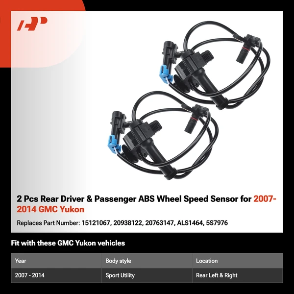 2 Pcs Rear Driver & Passenger ABS Wheel Speed Sensor for 2007-2014 GMC Yukon