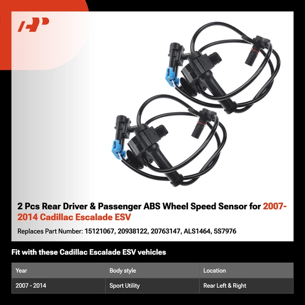 2 Pcs Rear Driver & Passenger ABS Wheel Speed Sensor for 2007-2014 Cadillac Escalade ESV