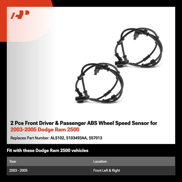 2 Pcs Front Driver & Passenger ABS Wheel Speed Sensor for 2003-2005 Dodge Ram 2500