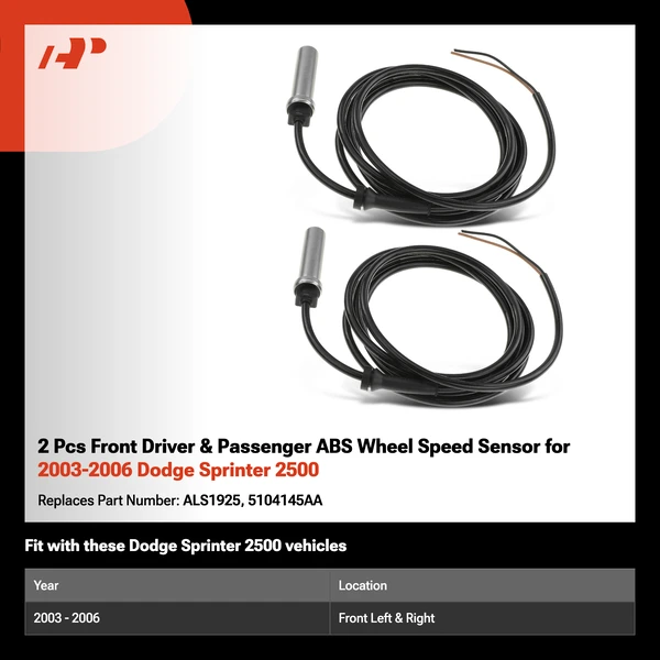 2 Pcs Front Driver & Passenger ABS Wheel Speed Sensor for 2003-2006 Dodge Sprinter 2500