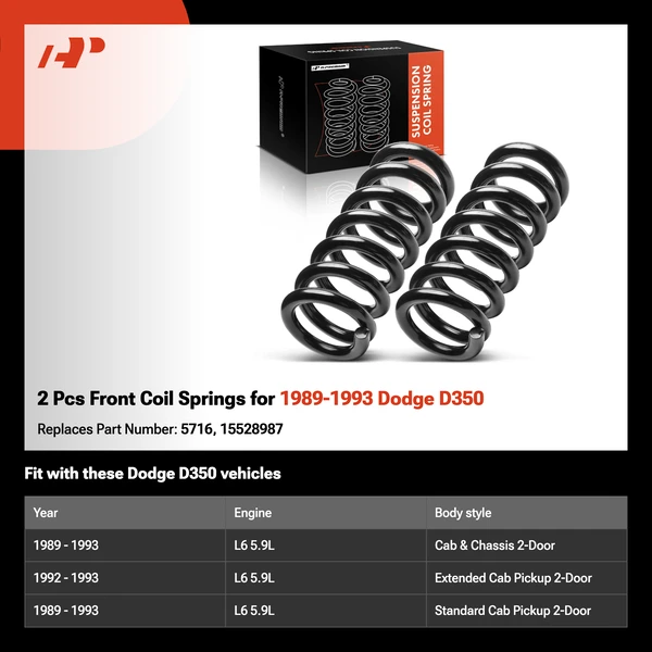2 Pcs Front Coil Springs for 1989-1993 Dodge D350