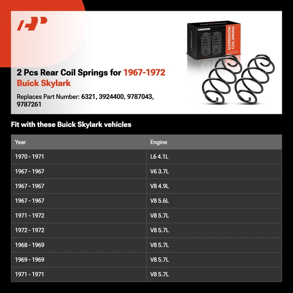 2 Pcs Rear Coil Springs for 1967-1972 Buick Skylark