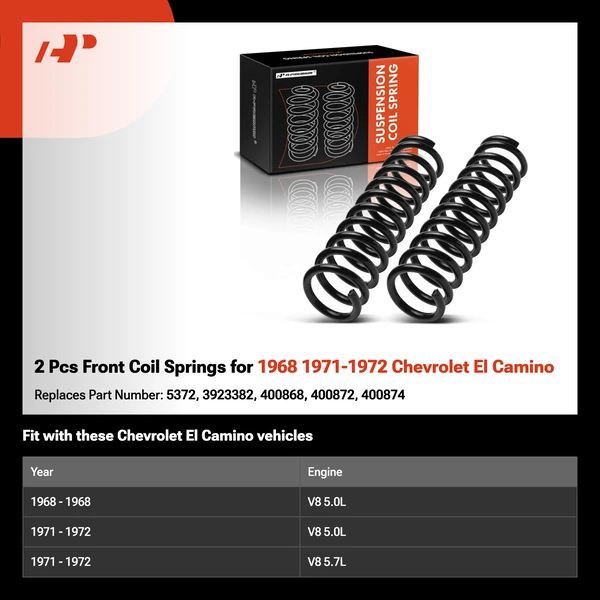 2 Pcs Front Coil Springs for 1968 1971-1972 Chevrolet El Camino