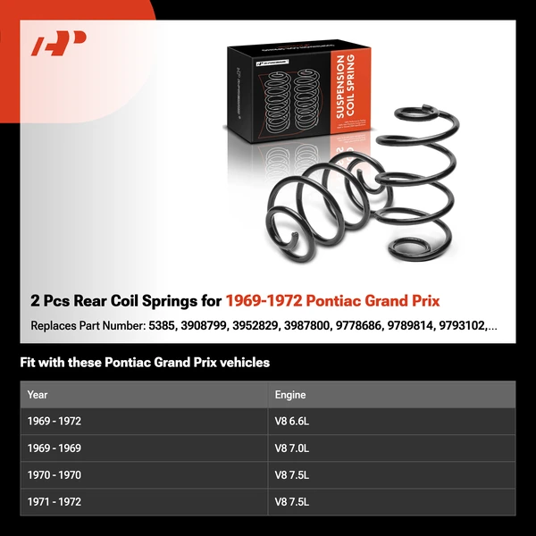 2 Pcs Rear Coil Springs for 1969-1972 Pontiac Grand Prix