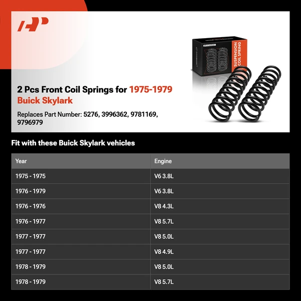 2 Pcs Front Coil Springs for 1975-1979 Buick Skylark