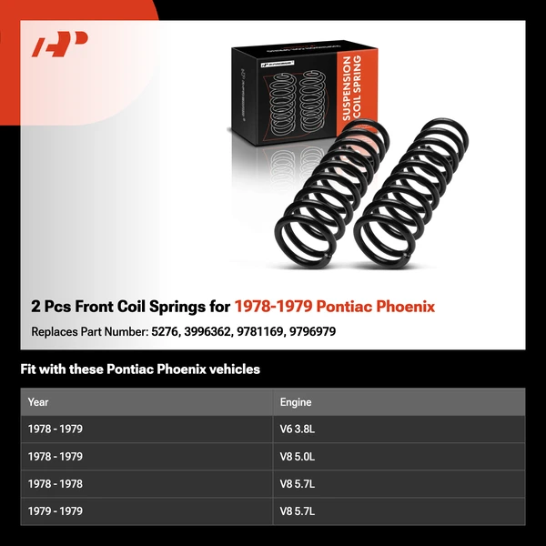 2 Pcs Front Coil Springs for 1978-1979 Pontiac Phoenix