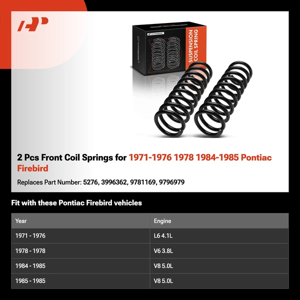 2 Pcs Front Coil Springs for 1971-1976 1978 1984-1985 Pontiac Firebird