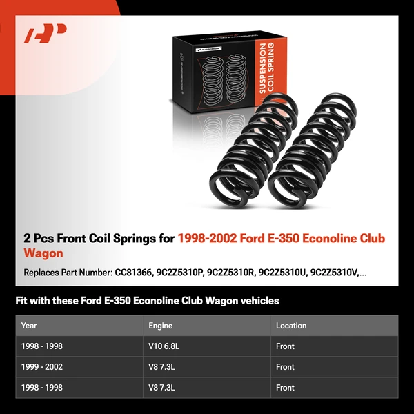 2 Pcs Front Coil Springs for 1998-2002 Ford E-350 Econoline Club Wagon