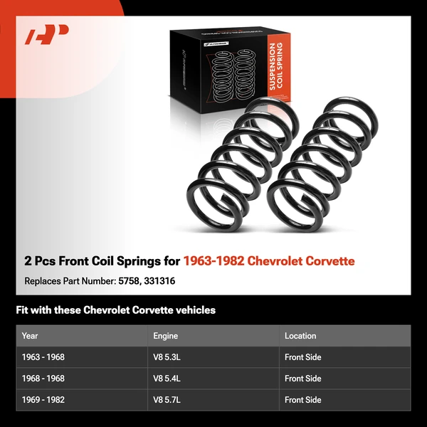 2 Pcs Front Coil Springs for 1963-1982 Chevrolet Corvette