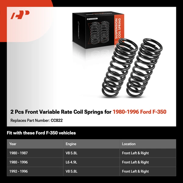 2 Pcs Front Variable Rate Coil Springs for 1980-1996 Ford F-350