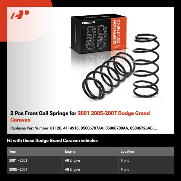 2 Pcs Front Coil Springs for 2001 2005-2007 Dodge Grand Caravan