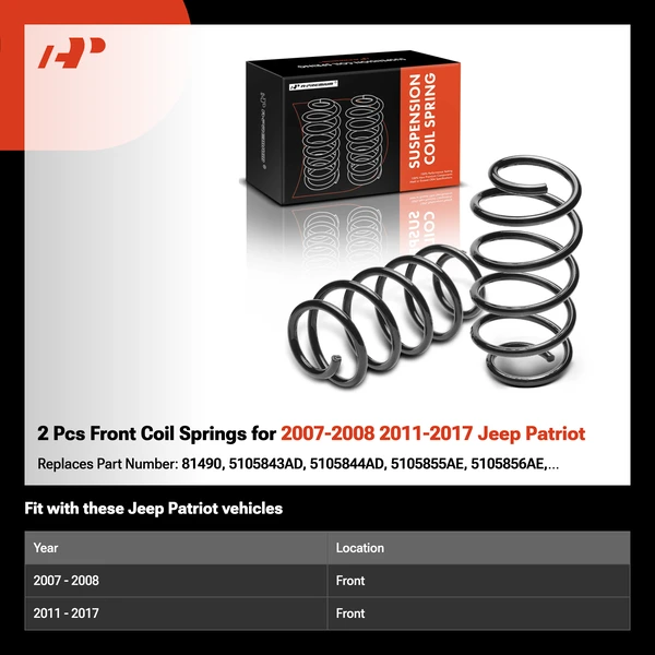 2 Pcs Front Coil Springs for 2007-2008 2011-2017 Jeep Patriot