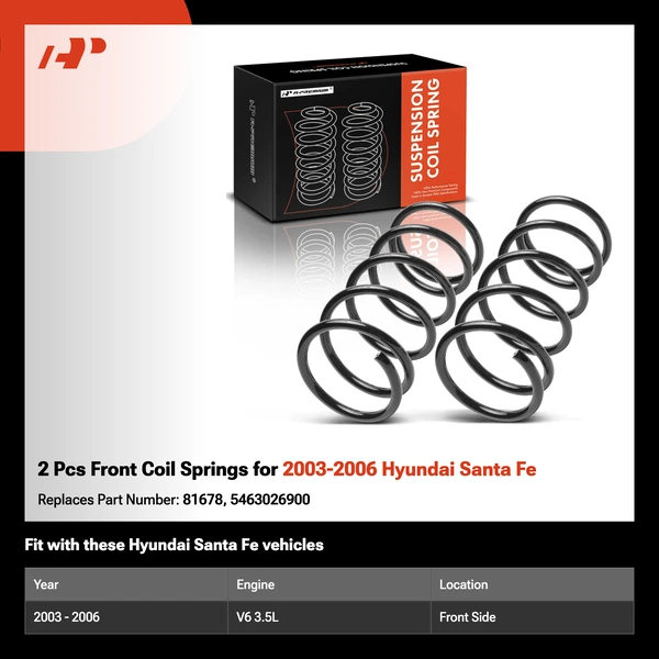 2 Pcs Front Coil Springs for 2003-2006 Hyundai Santa Fe