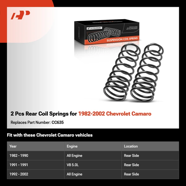 2 Pcs Rear Coil Springs for 1982-2002 Chevrolet Camaro