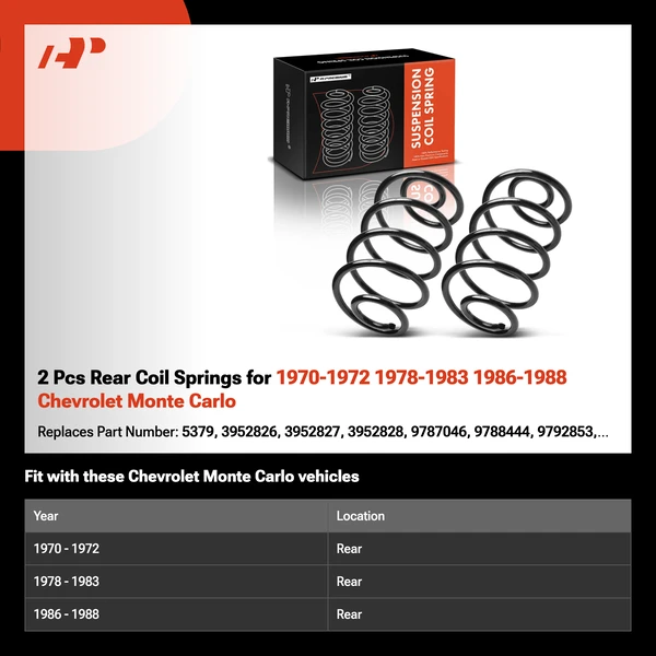 2 Pcs Rear Coil Springs for 1970-1972 1978-1983 1986-1988 Chevrolet Monte Carlo