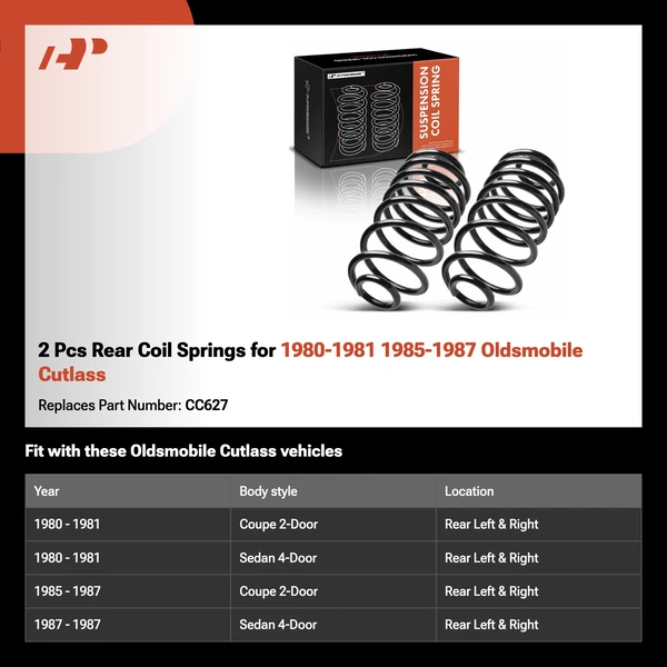 2 Pcs Rear Coil Springs for 1980-1981 1985-1987 Oldsmobile Cutlass