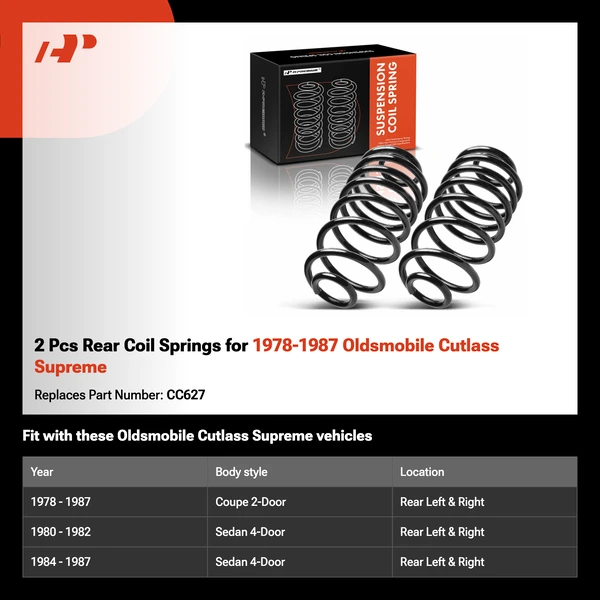 2 Pcs Rear Coil Springs for 1978-1987 Oldsmobile Cutlass Supreme
