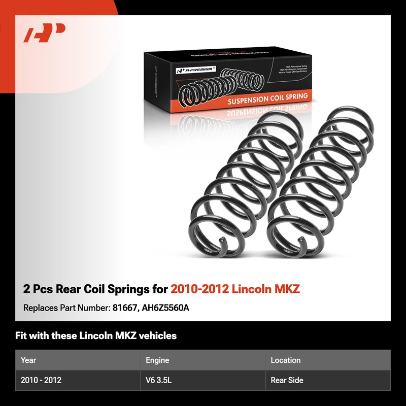 2 Pcs Rear Coil Springs for 2010-2012 Lincoln MKZ