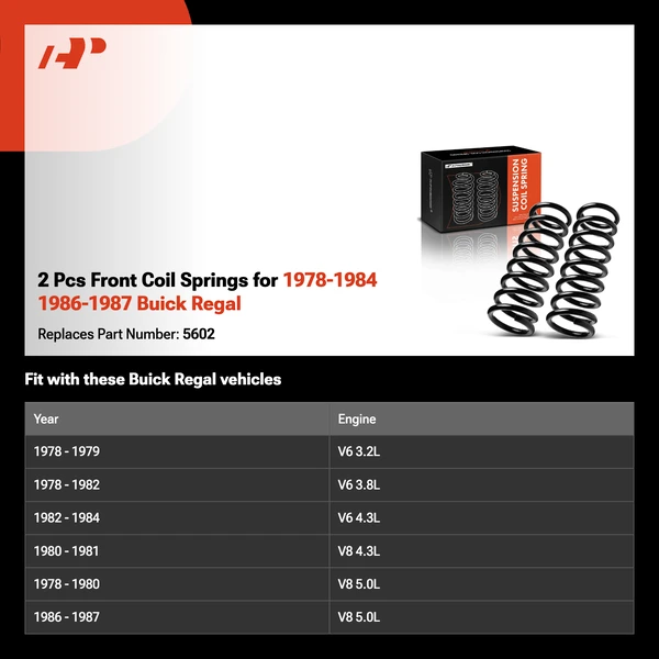 2 Pcs Front Coil Springs for 1978-1984 1986-1987 Buick Regal