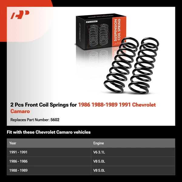 2 Pcs Front Coil Springs for 1986 1988-1989 1991 Chevrolet Camaro