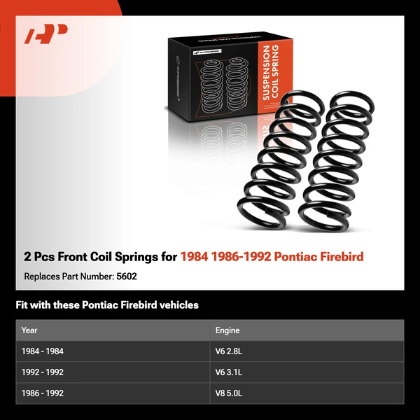 2 Pcs Front Coil Springs for 1984 1986-1992 Pontiac Firebird