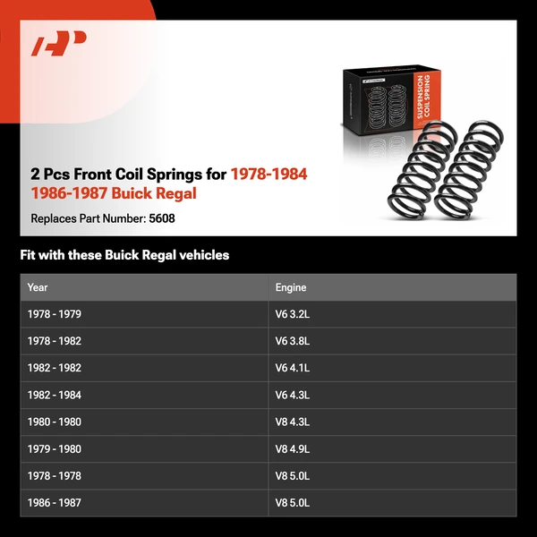 2 Pcs Front Coil Springs for 1978-1984 1986-1987 Buick Regal