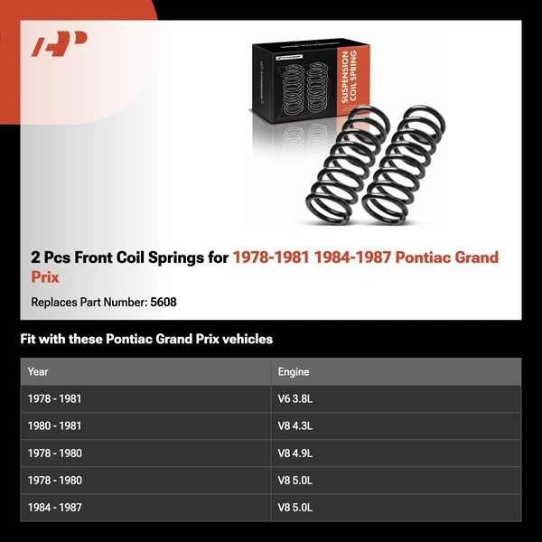 2 Pcs Front Coil Springs for 1978-1981 1984-1987 Pontiac Grand Prix
