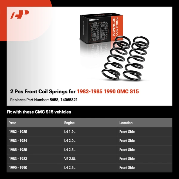 2 Pcs Front Coil Springs for 1982-1985 1990 GMC S15